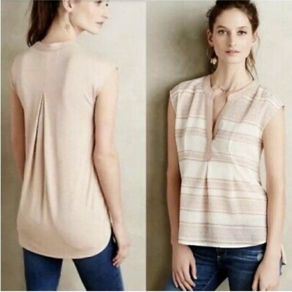 Postmark • Egress Tan Cream Split Neck Tank Top/Cap Sleeve